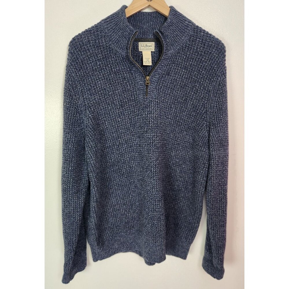 L.L. Bean Men's Sz. L Navy Organic Cotton Knit 1/4 Zip Sweater